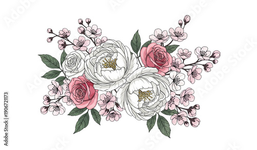 Decorative white and pink flowers vector art for floral design