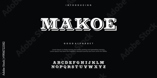 Makoe Elegant font letter alphabet set. Classic black lettering Typographic Font. uppercase with numbers. vector illustration