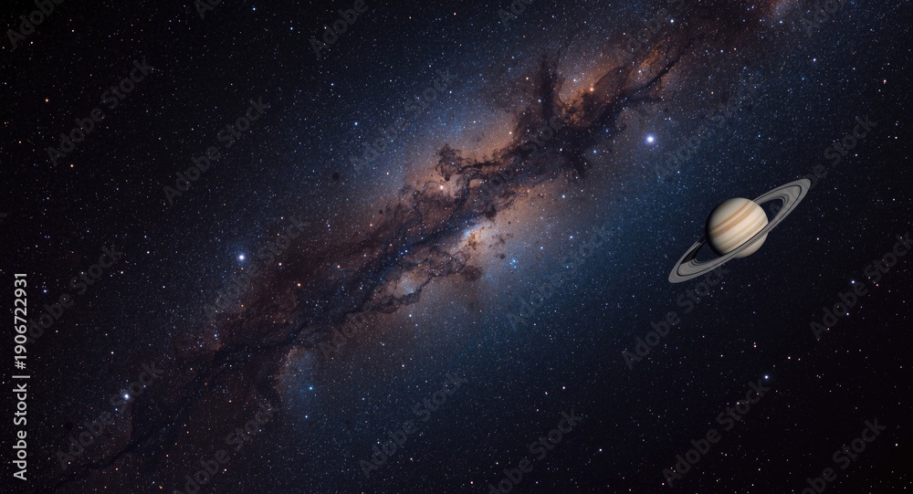 Fototapeta premium Deep space image of planets Mars Saturn Neptune and starry galaxies