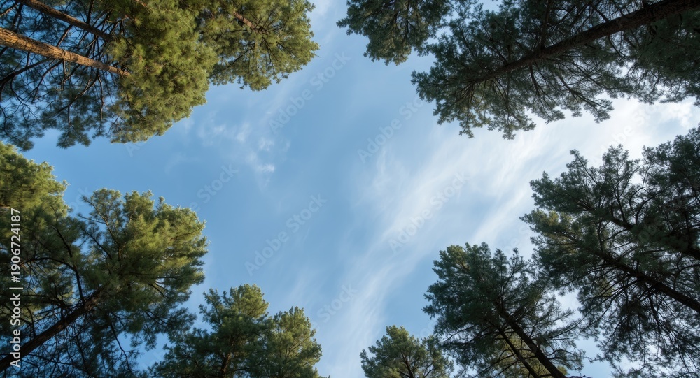 Obraz premium Copy space texture featuring natural sky background and pine tree top