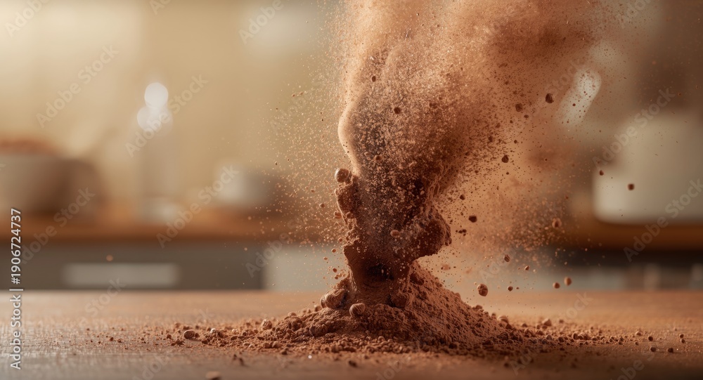 Fototapeta premium Chocolate dust explosion with fine cacao powder particles suspended