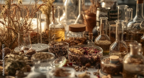 Wallpaper Mural Experimental laboratory research on plant infused natural cosmetics using glassware Torontodigital.ca