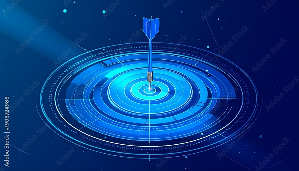 Obraz premium Multiple darts hitting a glowing bullseye…