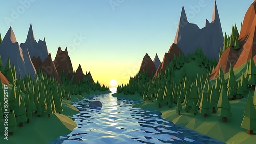 Serene Mountain Lake at Sunset in Forest Valley