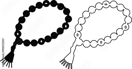 Islamic tasbih prayer beads icon set, Ramadan dhikr worship symbol collection and group, Muslim religious rosary illustration in flat and line style vector isolated on transparent background