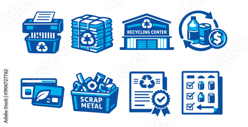 Recycling and Sustainability Blue Icons Set