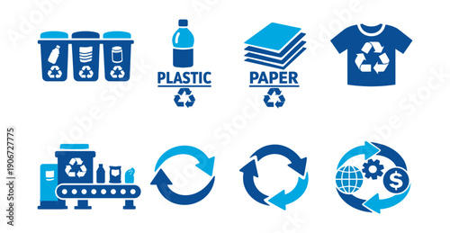 Recycling and Sustainability Blue Icons Set