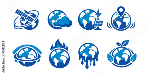 Earth blue icons set