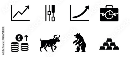 Financial monochrome icons set