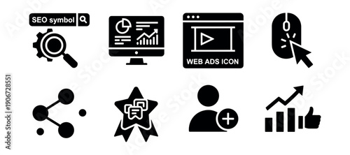 Digital marketing and online interaction icons set