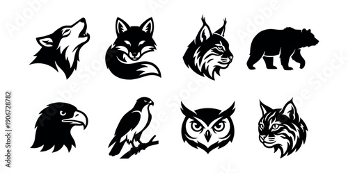 Wild animal silhouette icons set