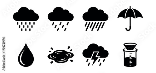 Weather and Water Black Silhouette Icons Set