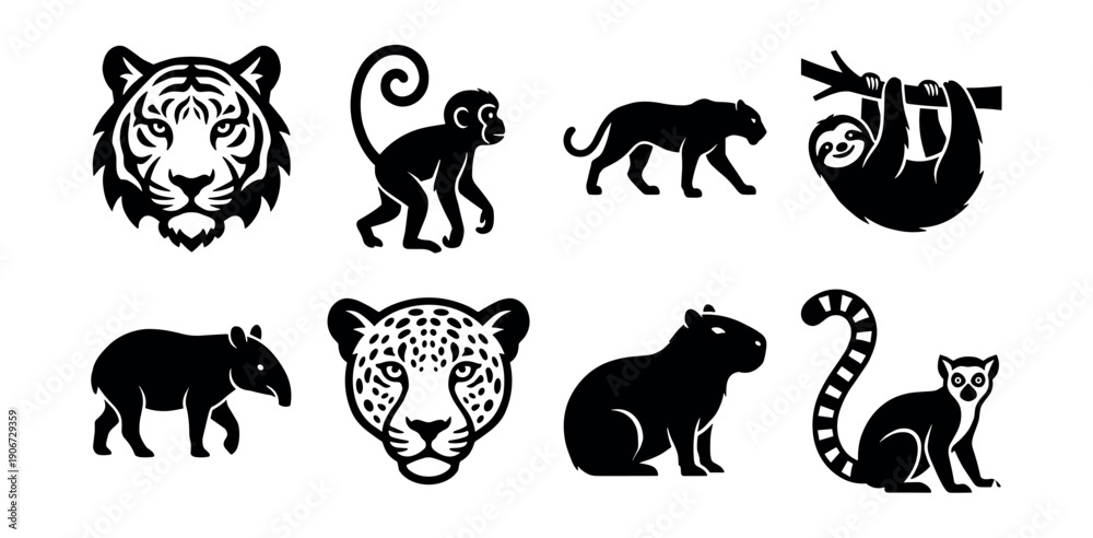 Naklejka premium Animal silhouette illustrations set