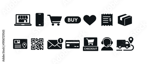 Collection of e-commerce and online shopping icons for digital business and retail