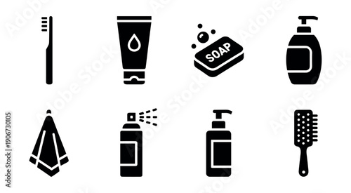 Bathroom and Personal Care Silhouette Icons Set