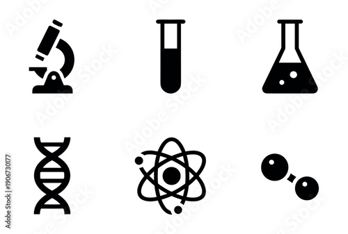 Scientific monochromatic icons set