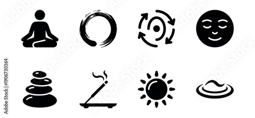 Meditation and Wellness Silhouette Icons Set