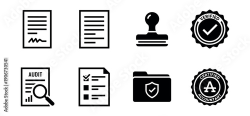 Document and Certification Process Icons Set