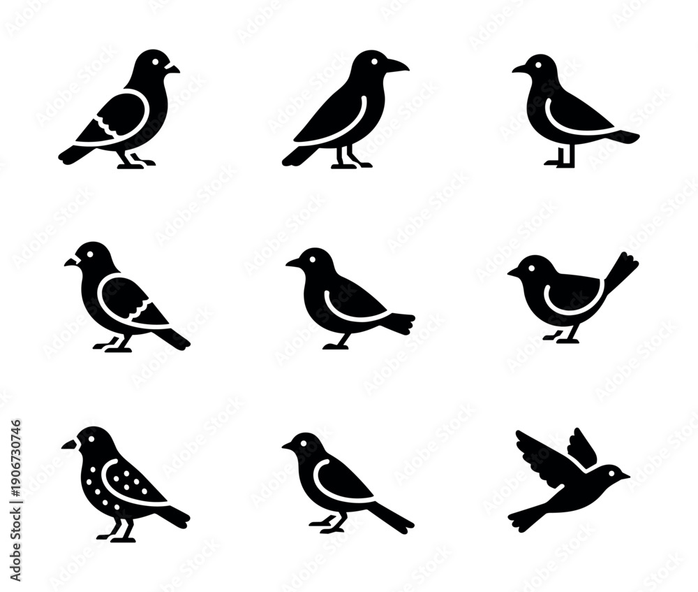 Fototapeta premium Bird Silhouette Icons Set
