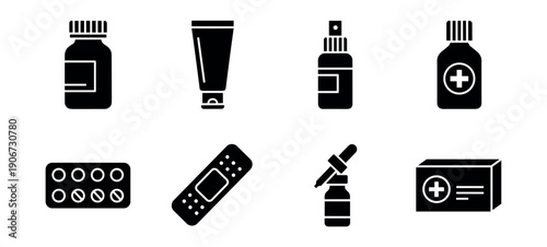 Medical and healthcare black and white icons set