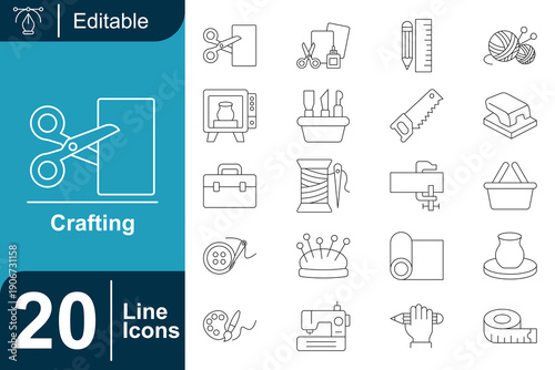 20 Crafting and Sewing Icons for Creative Projects, Handmade Gifts, and DIY Hobbies
