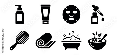 Personal care and wellness icons set