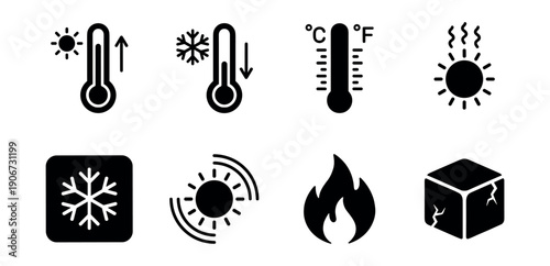 Temperature and Weather Conditions Line Icons Set