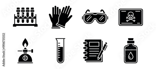 Laboratory black and white icons set