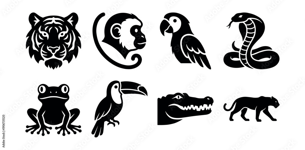 Fototapeta premium Animal silhouette icons set