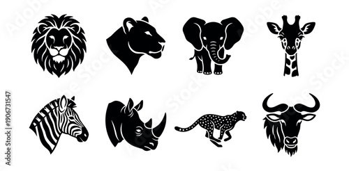 African Wildlife Silhouette Icons Set