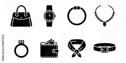 Fashion accessories silhouette icons set