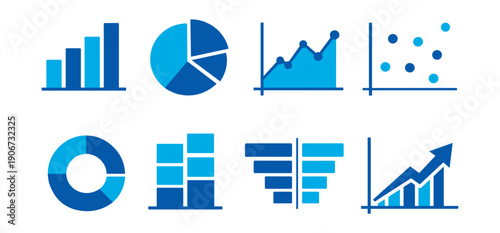 Data visualization blue icon set