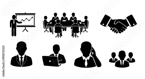 People Daily Activities Black Silhouette Icon Set
