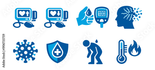 Healthcare blue monochrome icons set