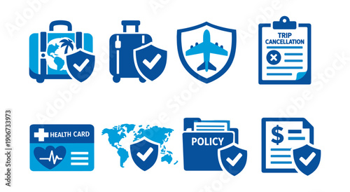 Travel Insurance and Safety Icons Set