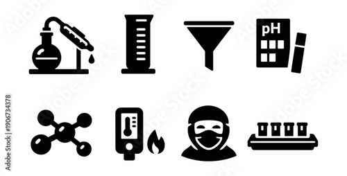 Laboratory equipment and scientific concepts icons set