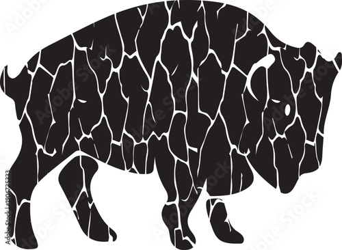 Cracked black and white bison silhouette