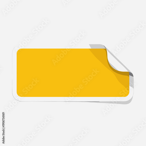 Glossy yellow label with a curled tab isolated on a white background, featuring a modern and minimalist design with a clean, bright appearance