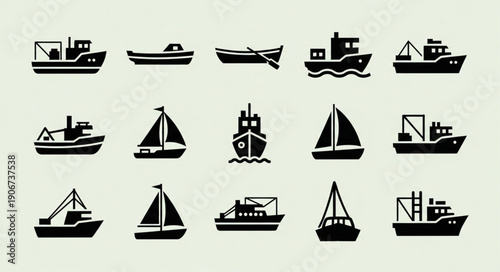 Collection of various boat and ship silhouettes.