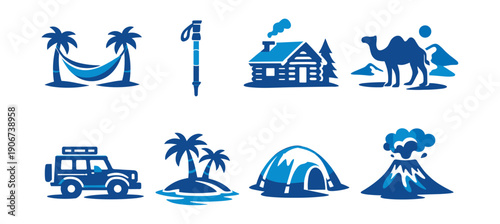 Travel and Adventure Blue Icon Set