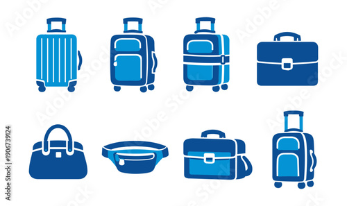 Luggage and bags blue-toned icons set