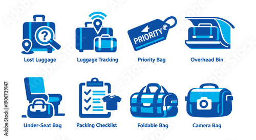 Travel blue icons set