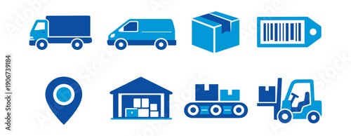Logistics and Supply Chain Blue Icons Set
