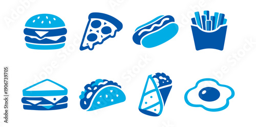 Blue food icons set in simple design