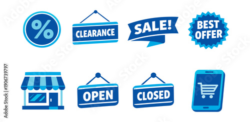 Shopping and Retail Blue Icons Set