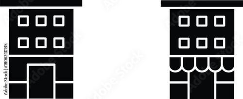 car wash machine,  Monochrome illustration of a black multi-story building silhouette with white windows and doors, minimalist and modern architectural design, suitable for urban planning or real esta