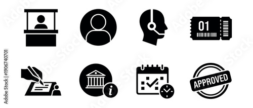 Business and office black and white icons set