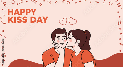 Happy Kiss Day romantic illustration of a couple kissing with decorative elements for a special celebration