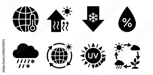 Weather-related black and white icon set