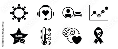 Symbolic black and white minimalist icons set